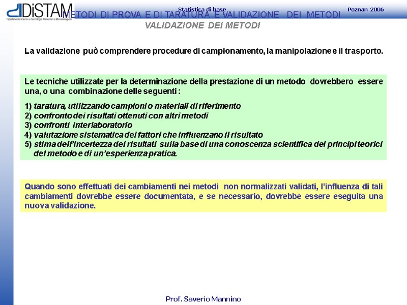 METODI DI PROVA E DI TARATURA E VALIDAZIONE  DEI  METODI  